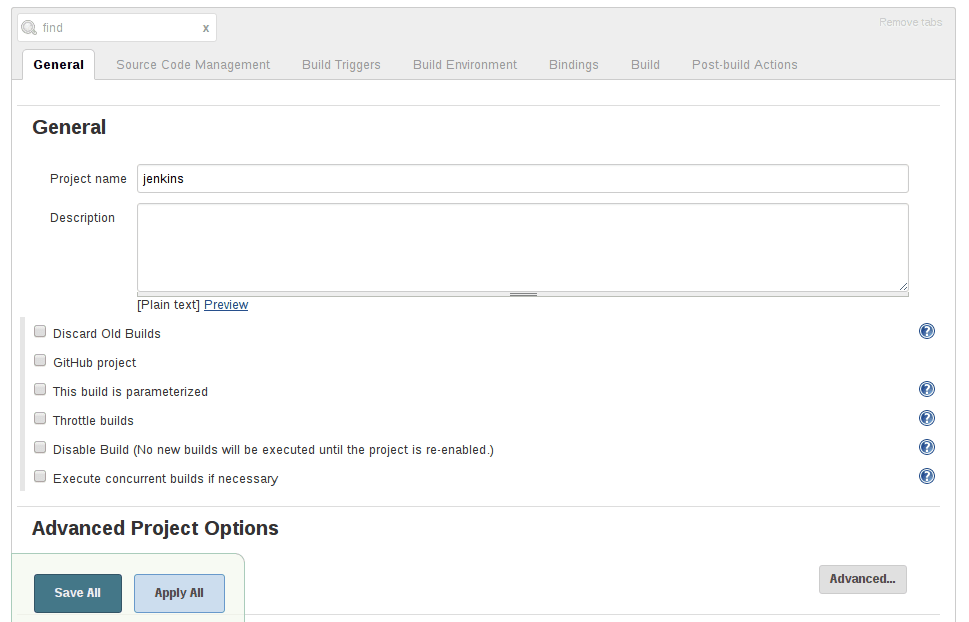 Job configuration